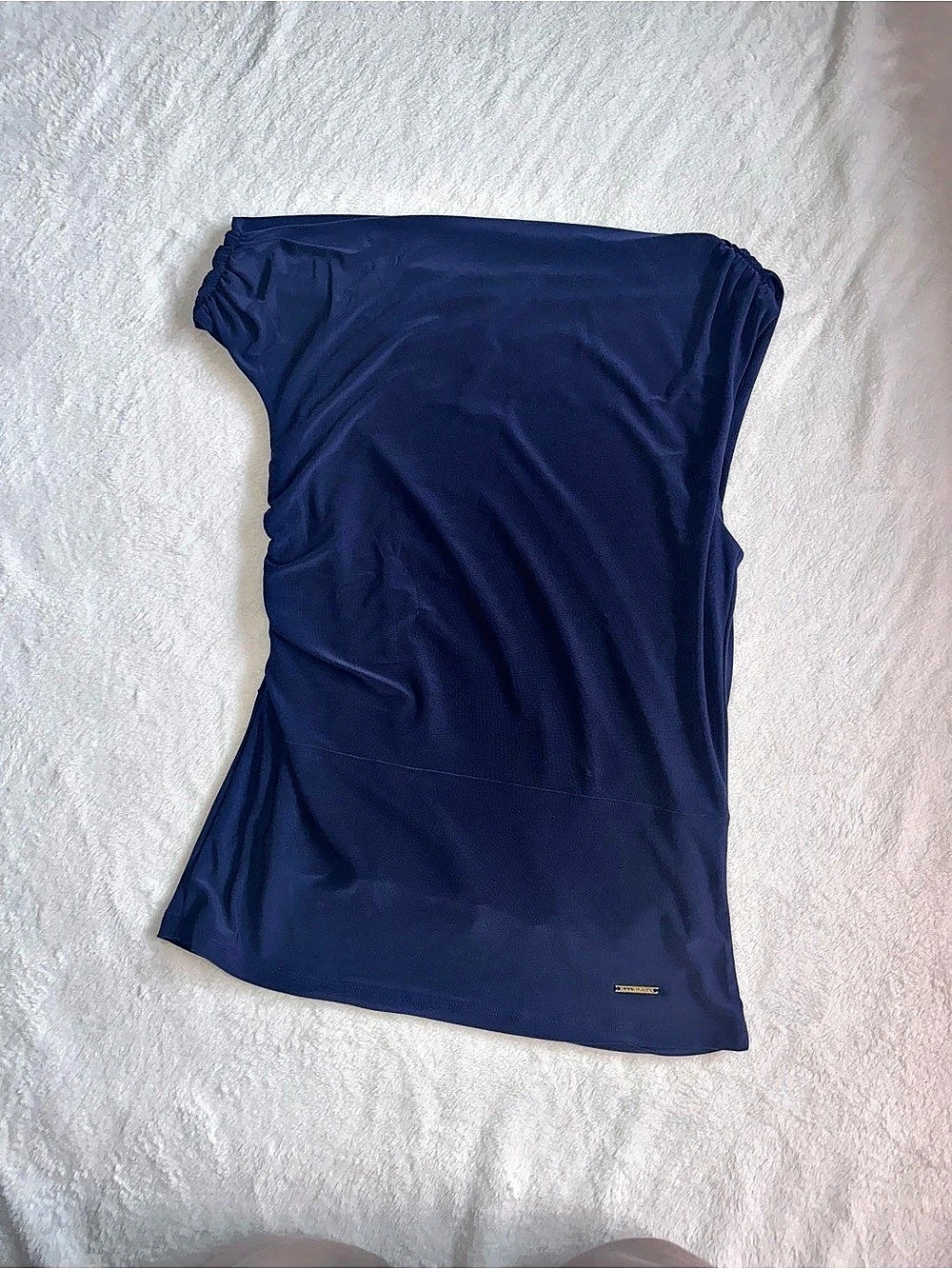 Anne Klein Navy Navy Blue Sleeveless Draped Asymmetrical Top Small S NWT
